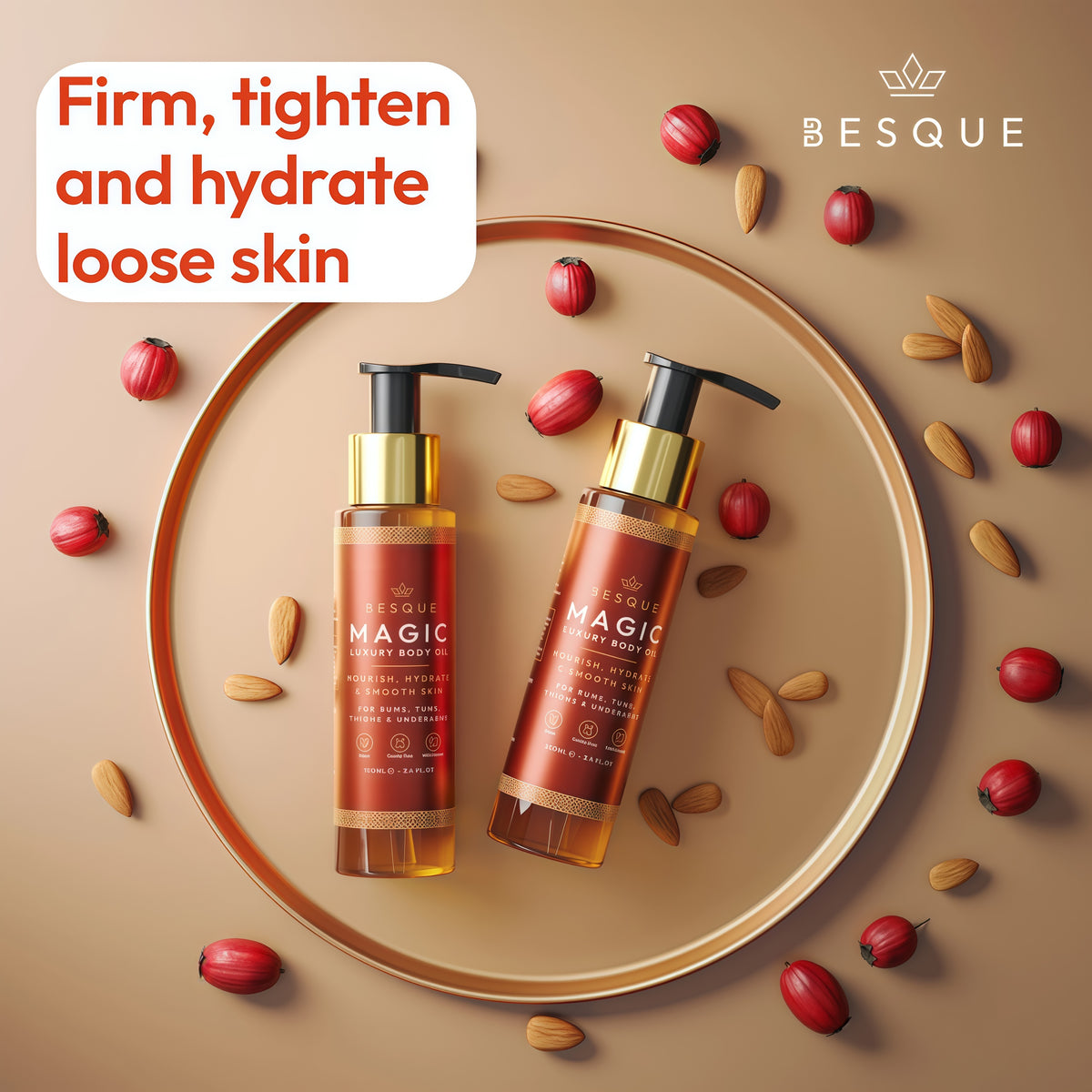Besque Original Magic Body Oil - Hydrating Body Oils for Women - 3.4 FL OZ Skin Care Body Oils for Women That Plump, Tighten & Firm Skin With Natural Ingredients, Made in UK